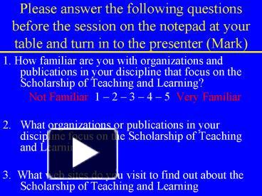 PPT – Please answer the following questions before the session on the  notepad at your table and turn in to PowerPoint presentation | free to view  - id: b23b6-NjVlM