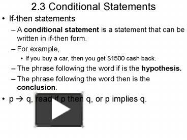 PPT – 2'3 Conditional Statements PowerPoint Presentation | Free To View ...