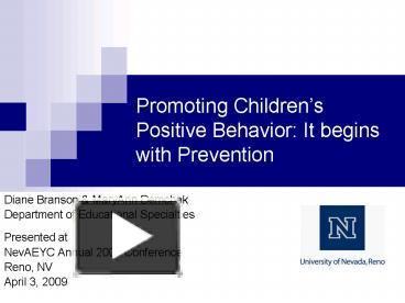 PPT – Promoting Childrens Positive Behavior: It Begins With Prevention ...