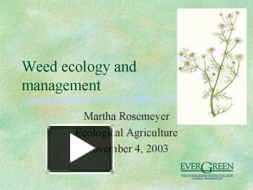 PPT – Weed Ecology And Management PowerPoint Presentation | Free To ...