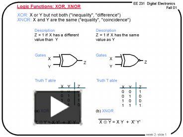 PPT – Logic Functions: XOR, XNOR PowerPoint presentation | free to view ...