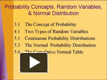 PPT – Probability Concepts, Random Variables, PowerPoint presentation ...