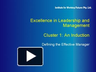 PPT – Excellence in Leadership and Management Cluster 1: An Induction ...