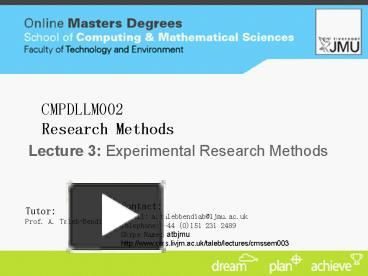 PPT – Lecture 3: Experimental Research Methods PowerPoint presentation ...