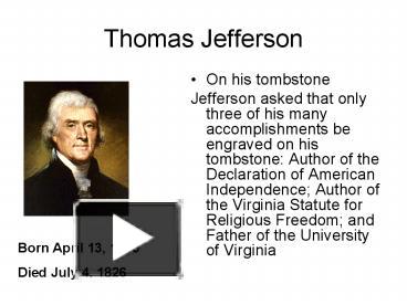 PPT – Thomas Jefferson PowerPoint presentation | free to view - id ...