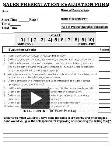 PPT – SALES PRESENTATION EVALUATION FORM PowerPoint presentation | free ...