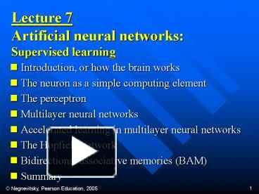 PPT – Lecture 7 Artificial neural networks: Supervised learning ...