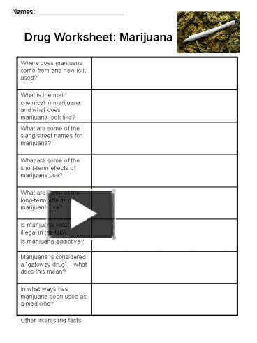 PPT – Drug Worksheet: Marijuana PowerPoint presentation | free to ...