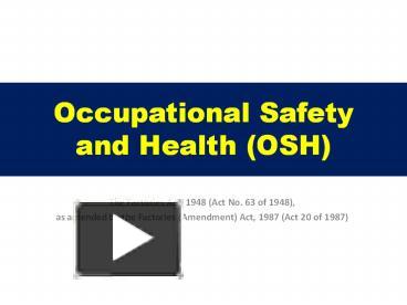 PPT – Occupational Health and Safety PowerPoint presentation | free to ...