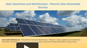 PPT – Solar Operations and Maintenance PowerPoint presentation | free ...