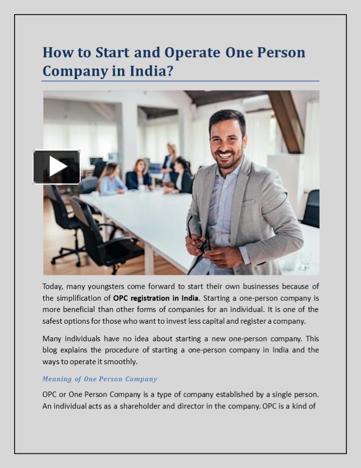 PPT – How to Start and Operate One Person Company in India? PowerPoint ...