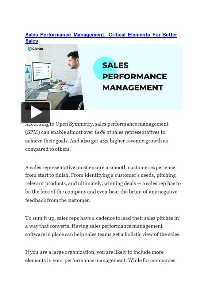 PPT – Sales Performance Management: Critical Elements For Better Sales ...