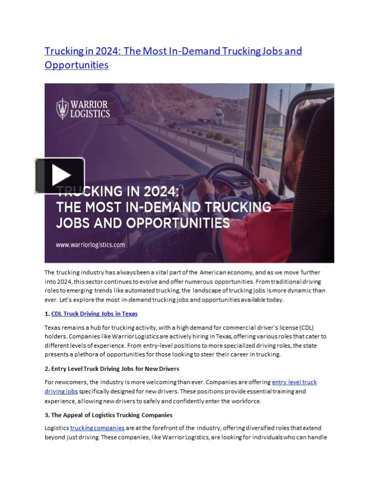 PPT – Trucking in 2024: The Most In-Demand Trucking Jobs and ...