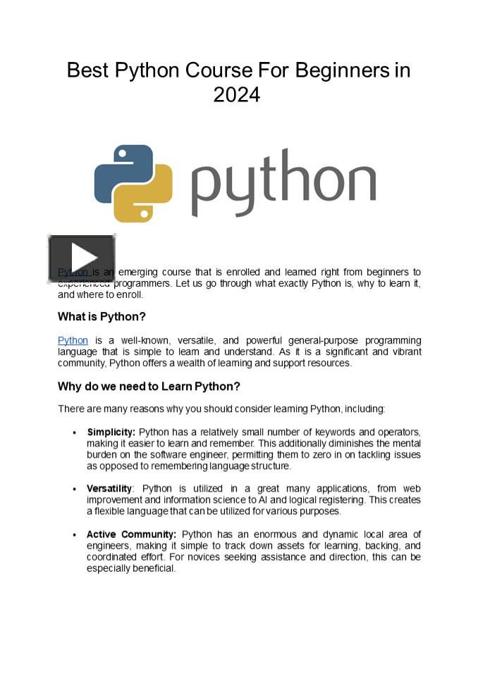 PPT – Best Python Course For Beginners in 2024 PowerPoint presentation ...