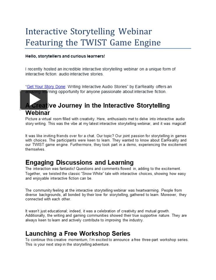 PPT – Interactive Storytelling Webinar Featuring the TWIST Game Engine ...