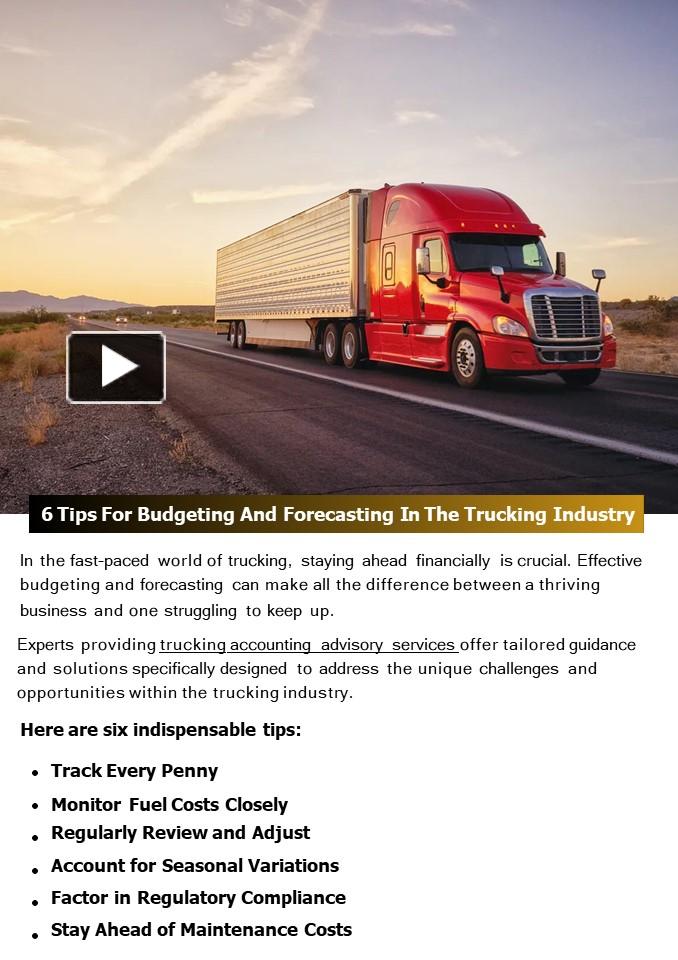 PPT – 6 Tips For Budgeting And Forecasting In The Trucking Industry ...