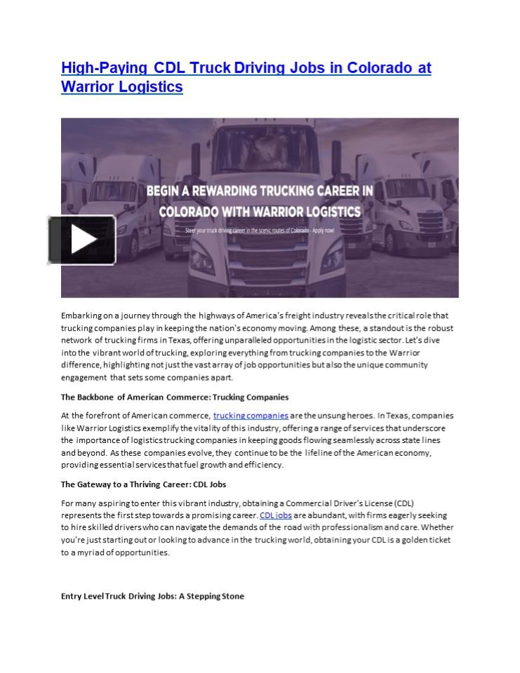 PPT – High-Paying CDL Truck Driving Jobs in Colorado at Warrior ...