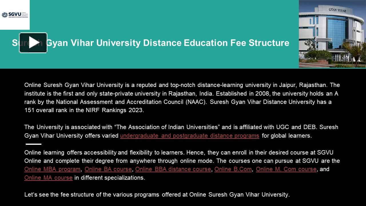 PPT – Suresh Gyan Vihar University Distance Education Fee Structure pdf ...