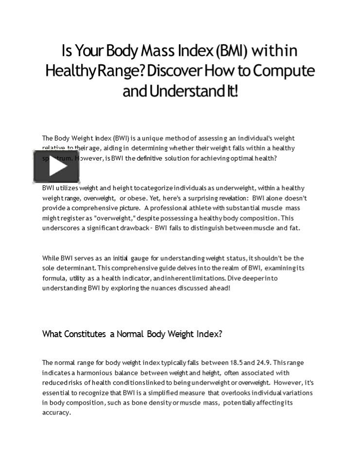 PPT – Is Your Body Mass Index (BMI) within Healthy Range PowerPoint ...