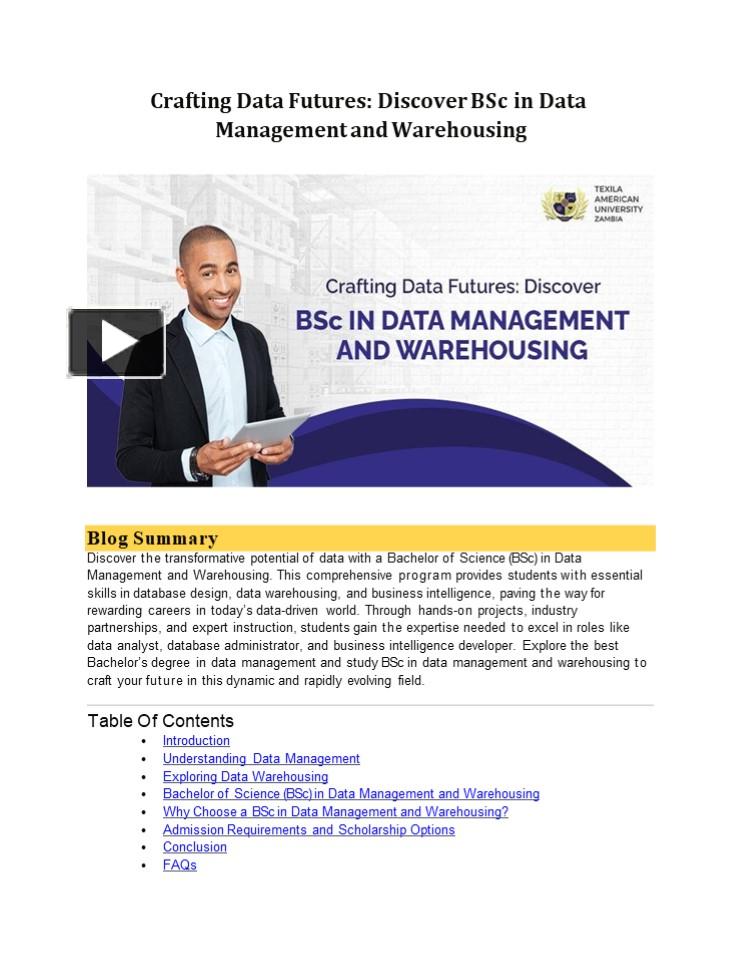 PPT – BSc in Data Management and Warehousing|Crafting Data Futures ...