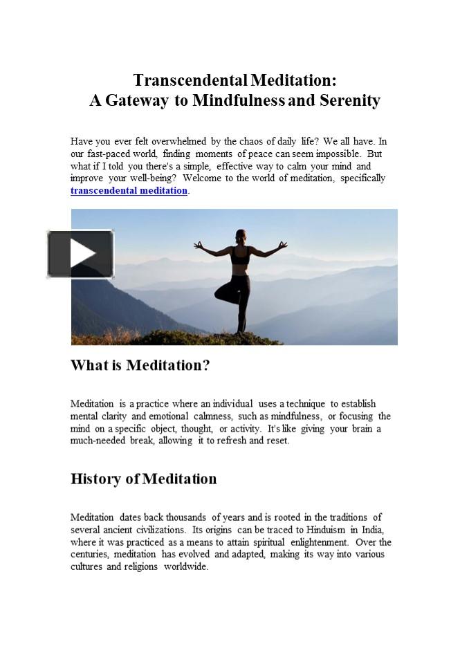 PPT – Transcendental Meditation: A Gateway to Mindfulness and Serenity ...