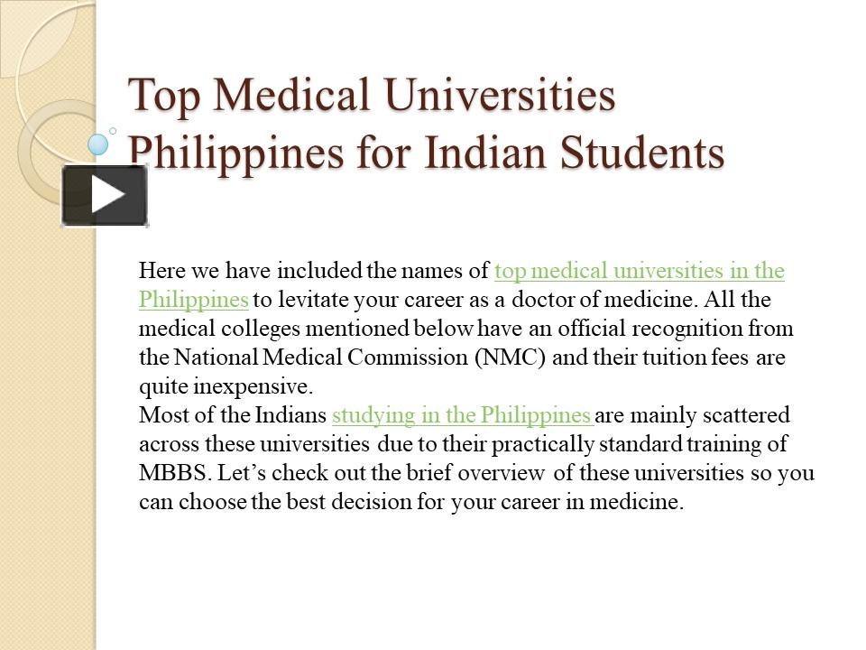 PPT – Top Medical Universities in Philippines for Indian Students ...