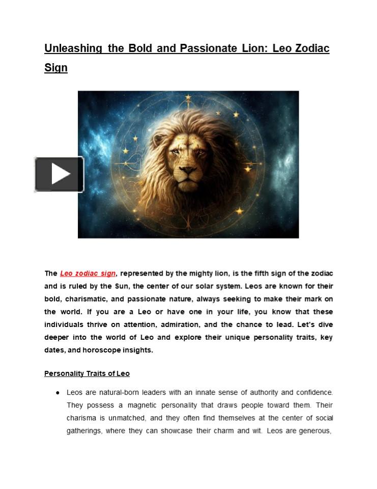 PPT – Unleashing the Bold and Passionate Lion: Leo Zodiac Sign ...