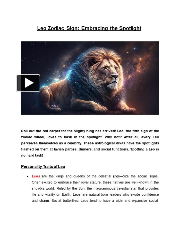 PPT – Leo Zodiac Sign: Embracing the Spotlight PowerPoint presentation ...