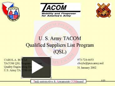 PPT – U' S' Army TACOM PowerPoint presentation | free to view - id ...